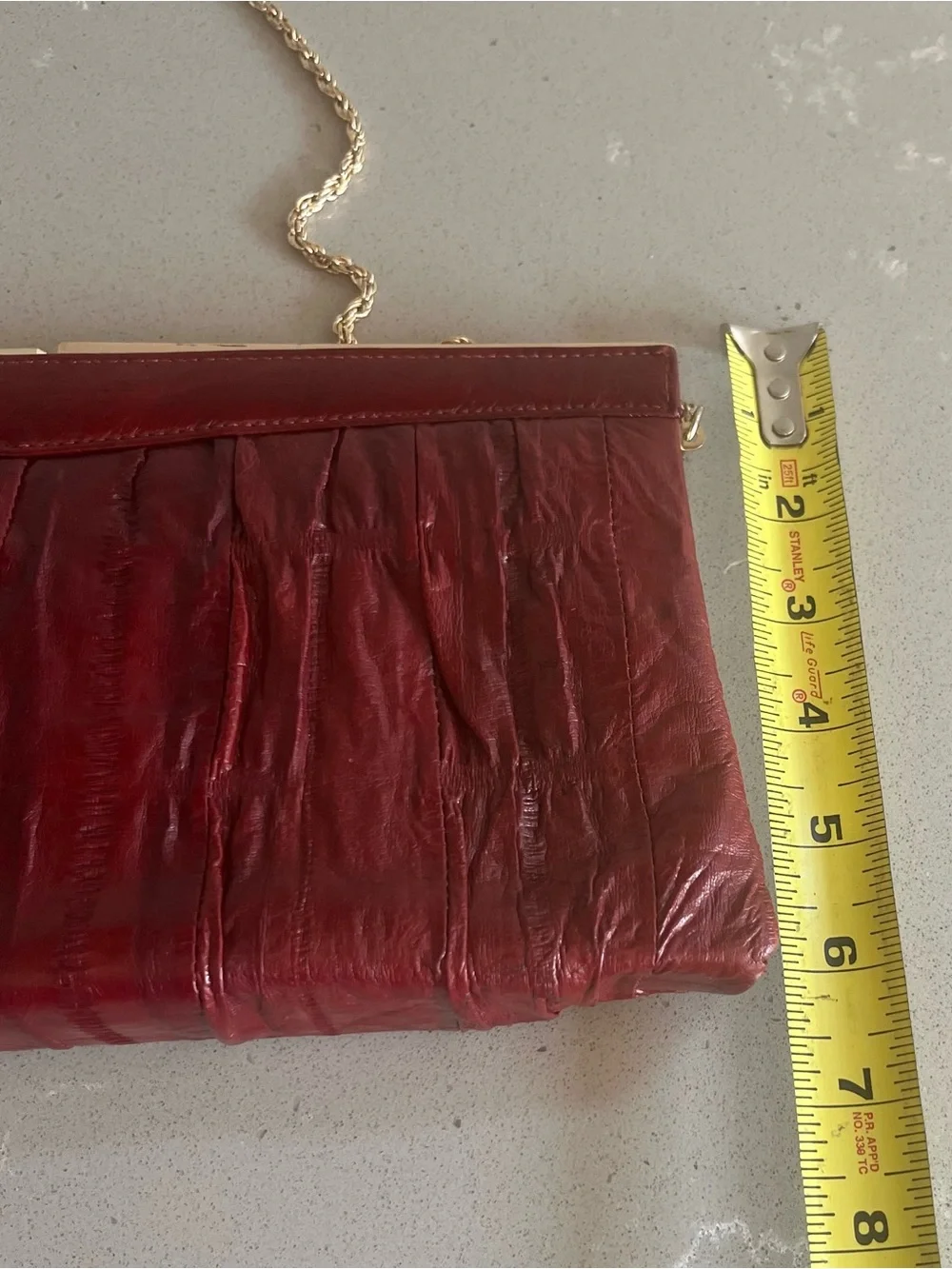 Vintage Genuine Eel Skin Clutch Cocktail Purse Chain Strap Wallet Burgundy Korea
